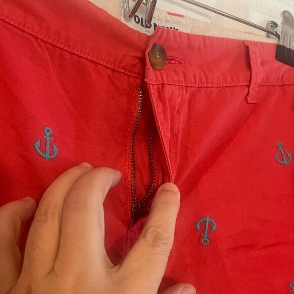 Old Navy Shorts Womens Pink Coral Blue Embroidered Anchors Cotton Nautical Sz 14 - Picture 10 of 14